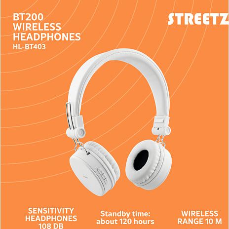 STREETZ BT200 trådløse on-ear høretelefoner - hvid