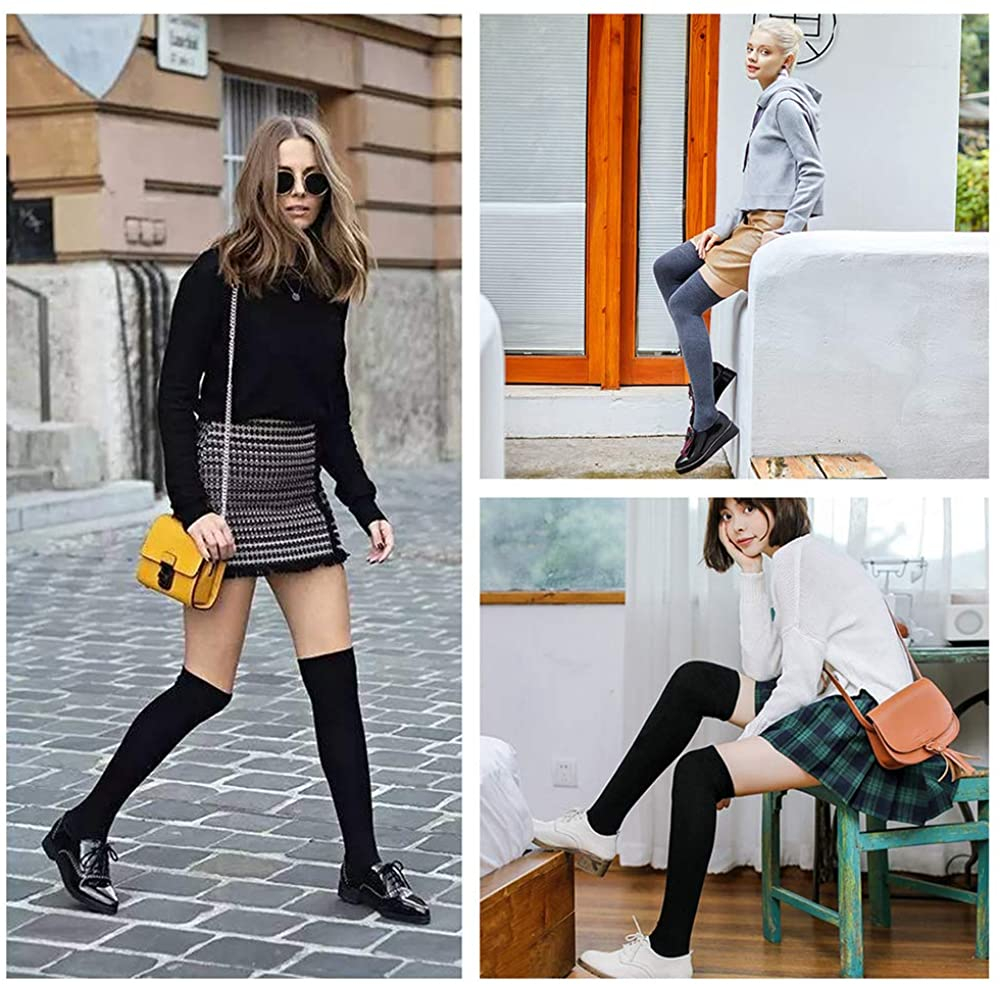 (1 Paar) Knie Socken Damen Over Knee Strümpfe (One Size) - Schwarz