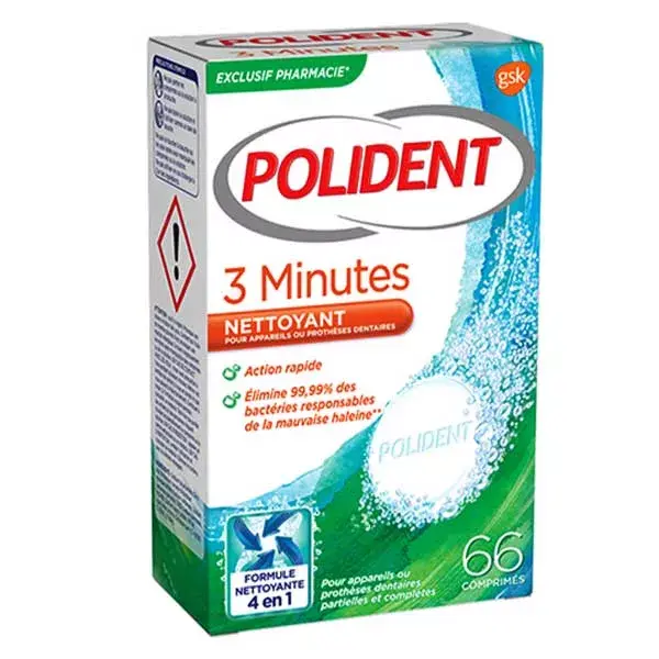 Polident Comprimidos de Limpeza de 3 Minutos, 66 comprimidos