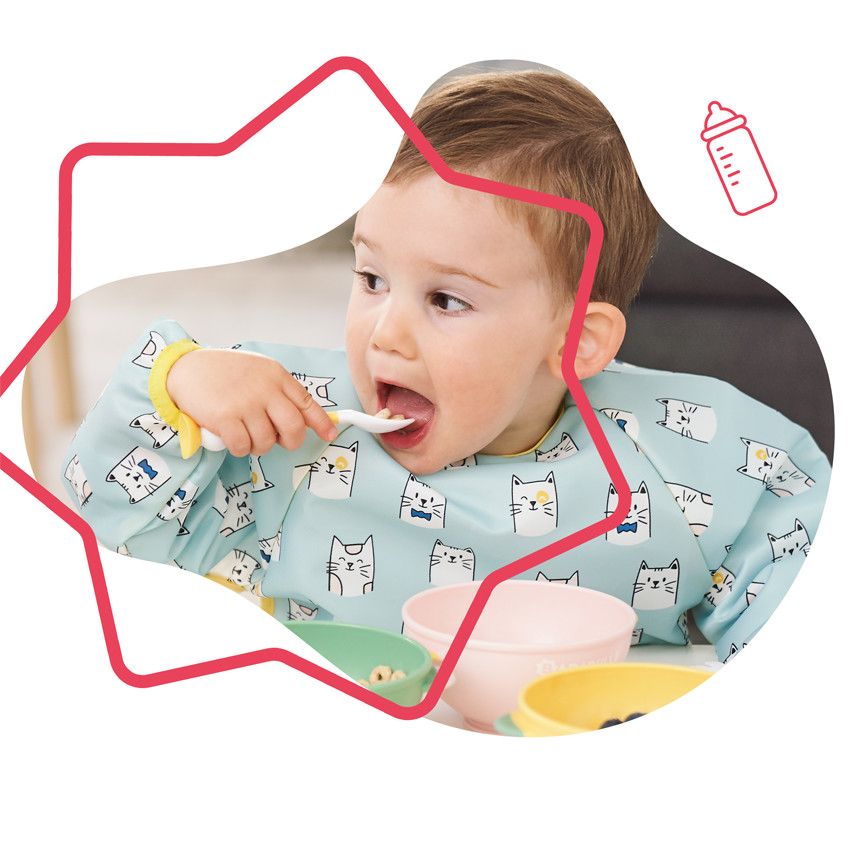 Lot de 2 couverts d'apprentissage flexibles - Jaune/Bleu - Ecru
