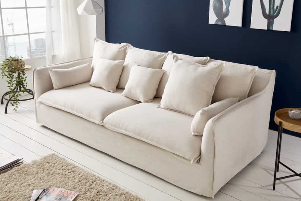 Großes 3-Sitzer Sofa HEAVEN 200cm natur beige Leinenstoff Federkern Hussensofa