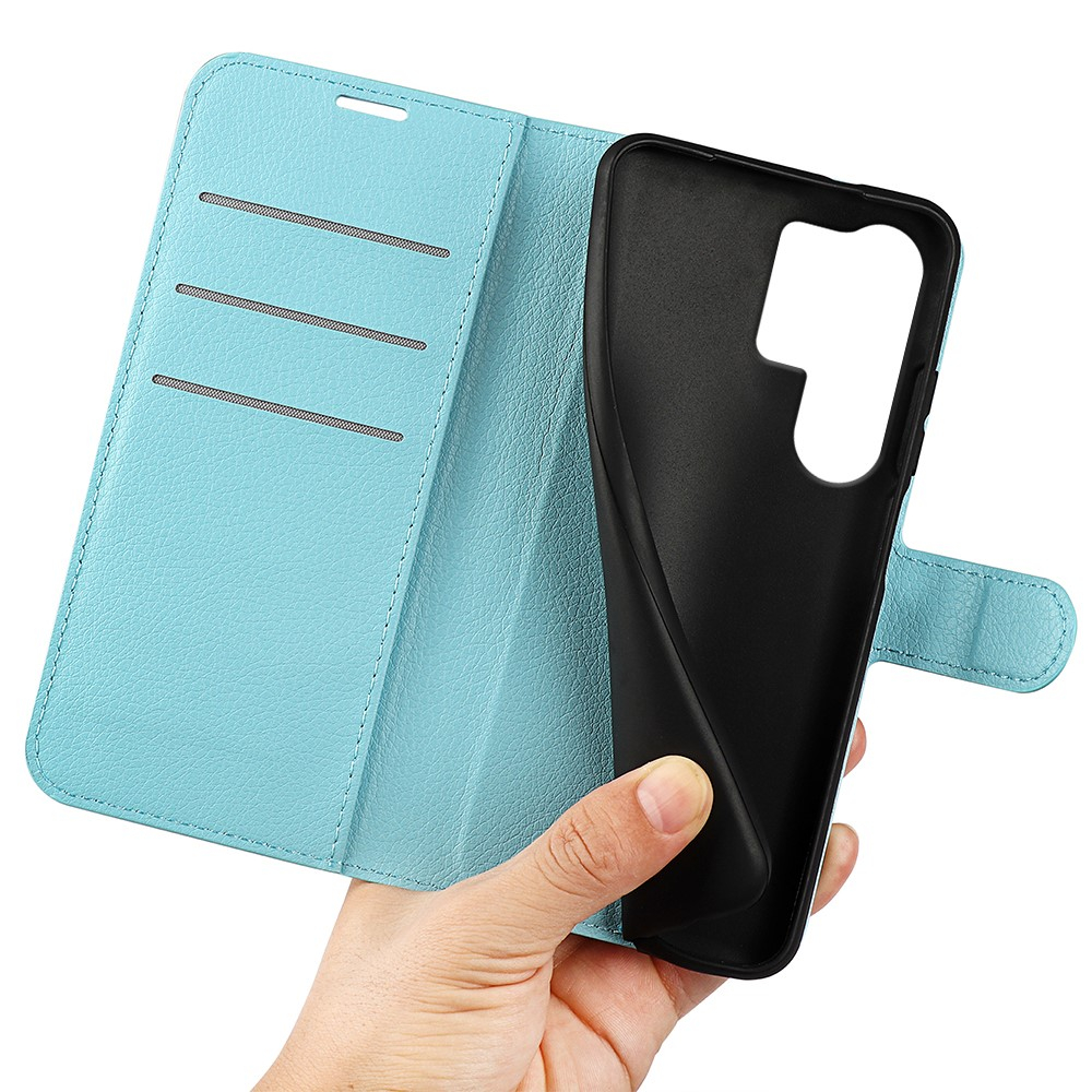 Samsung Galaxy S25 Ultra Leder Tasche Flip Cover Litchi Look - Hellblau