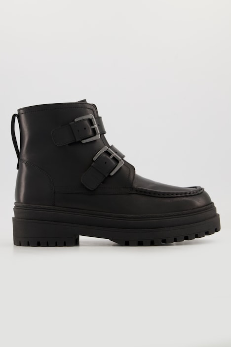 Chunky Leder-Boots, doppelte Schnalle, Weite H