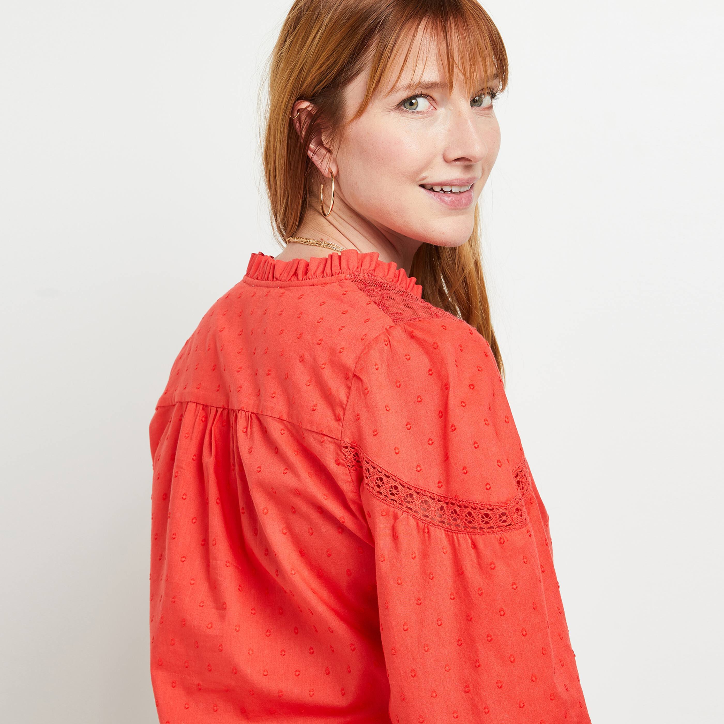 Chemise manches 3/4 dentelle - ROUGE