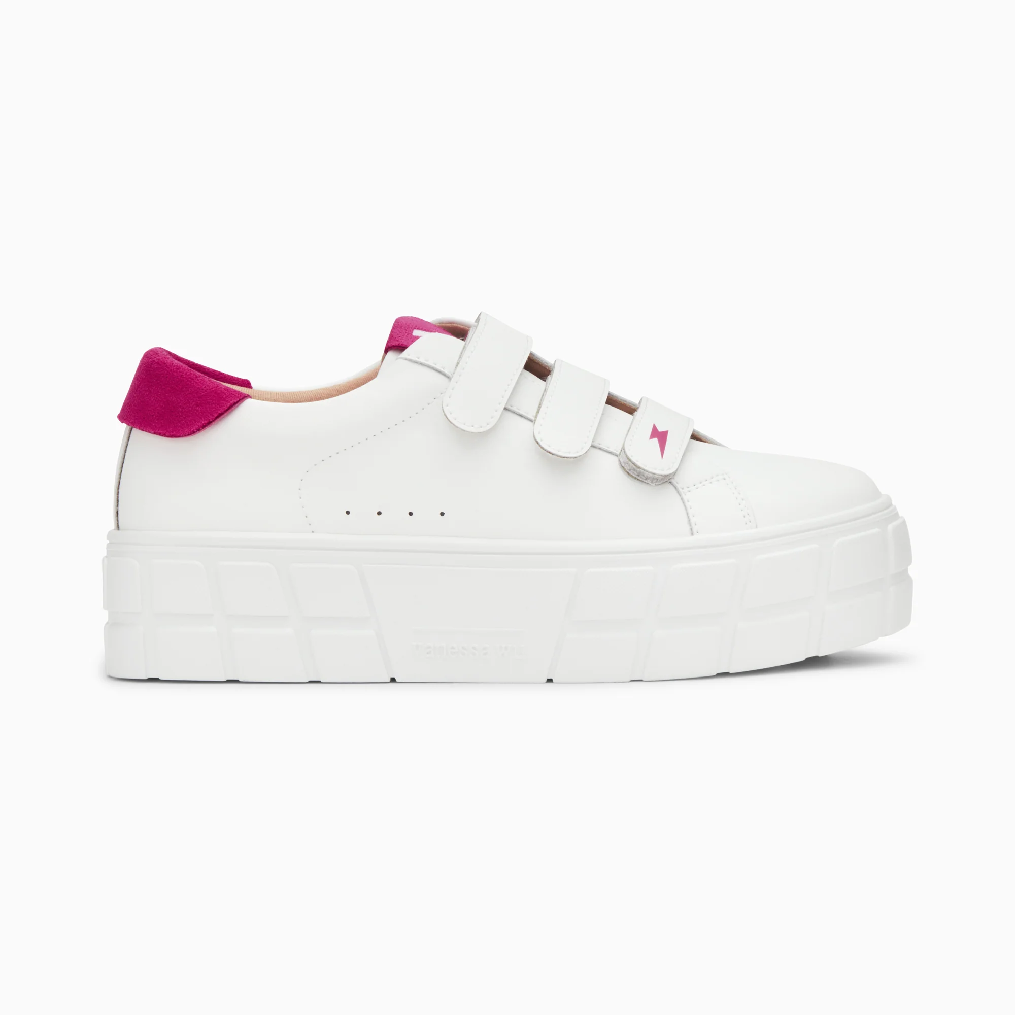 Sneakers-Baskets Coraline blanc et fuchsia à plateforme