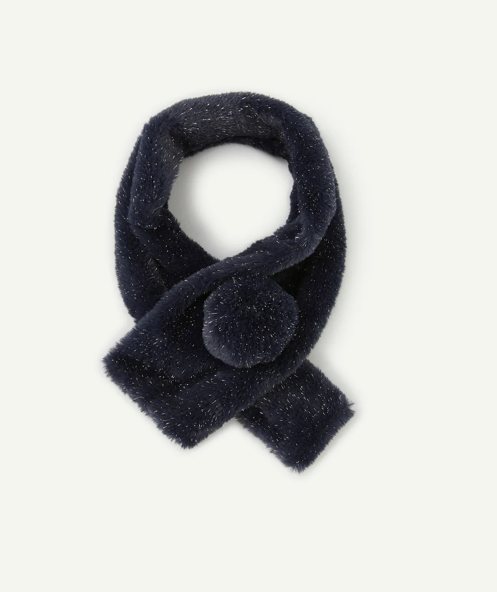 ÉCHARPE FILLE EN IMITATION FOURRURE BLEU MARINE PAILLETÉE