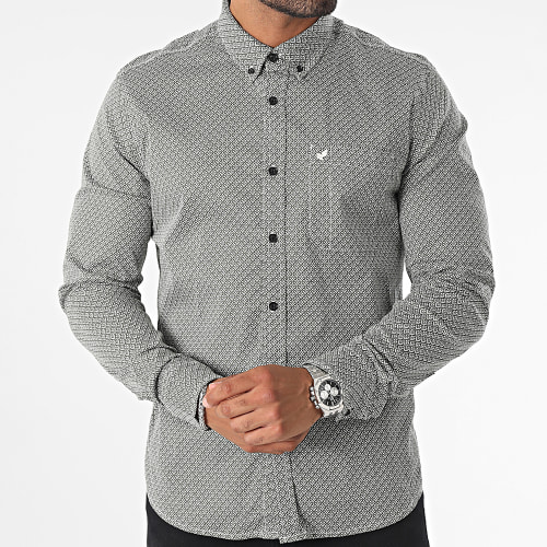 Chemise Manches Longues Calum Vert Kaki Blanc