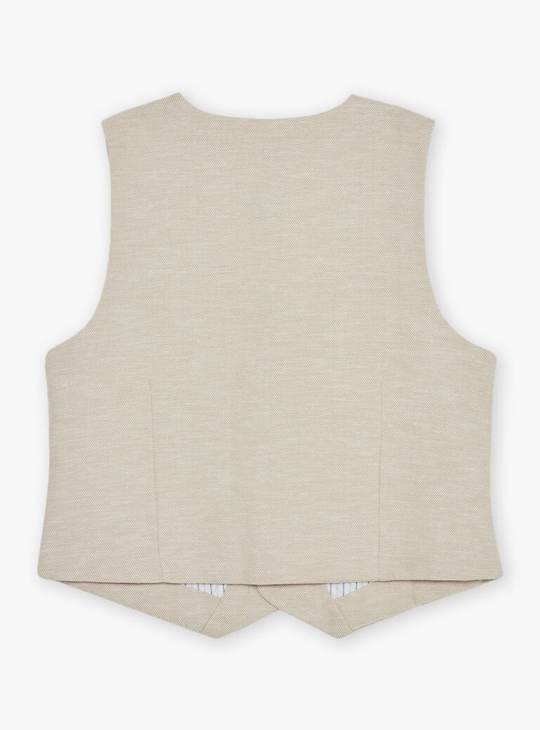 Gilet beige sans manches en lin