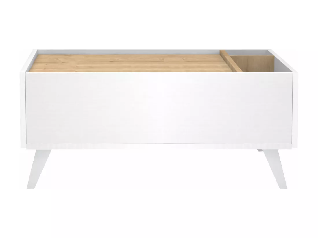 Table basse avec 1 tiroir et 2 niches - Naturel et blanc - ISALIA