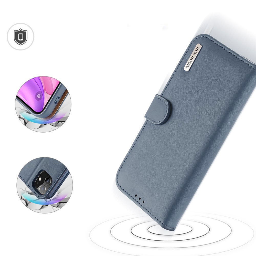iPhone 11 Flip Wallet Cover Echtleder Tasche (RFID Schutz) - Blaugrau