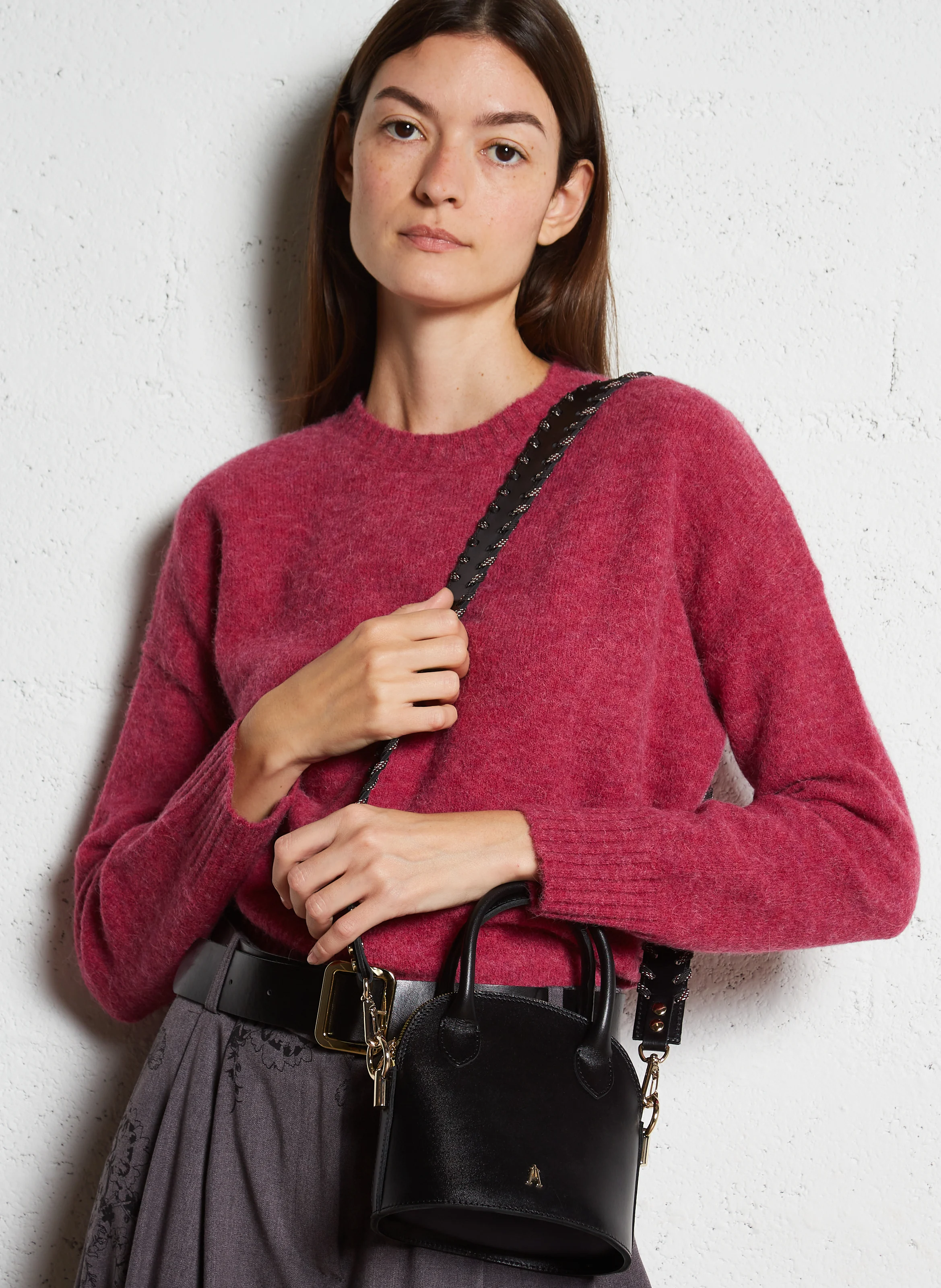 MONT - Sac bandoulière en cuir lisse | Noir