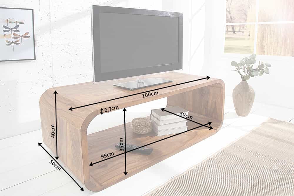 Massivholz Couchtisch CUBUS 100cm braun Sheesham stone finish TV-Board Retro Design