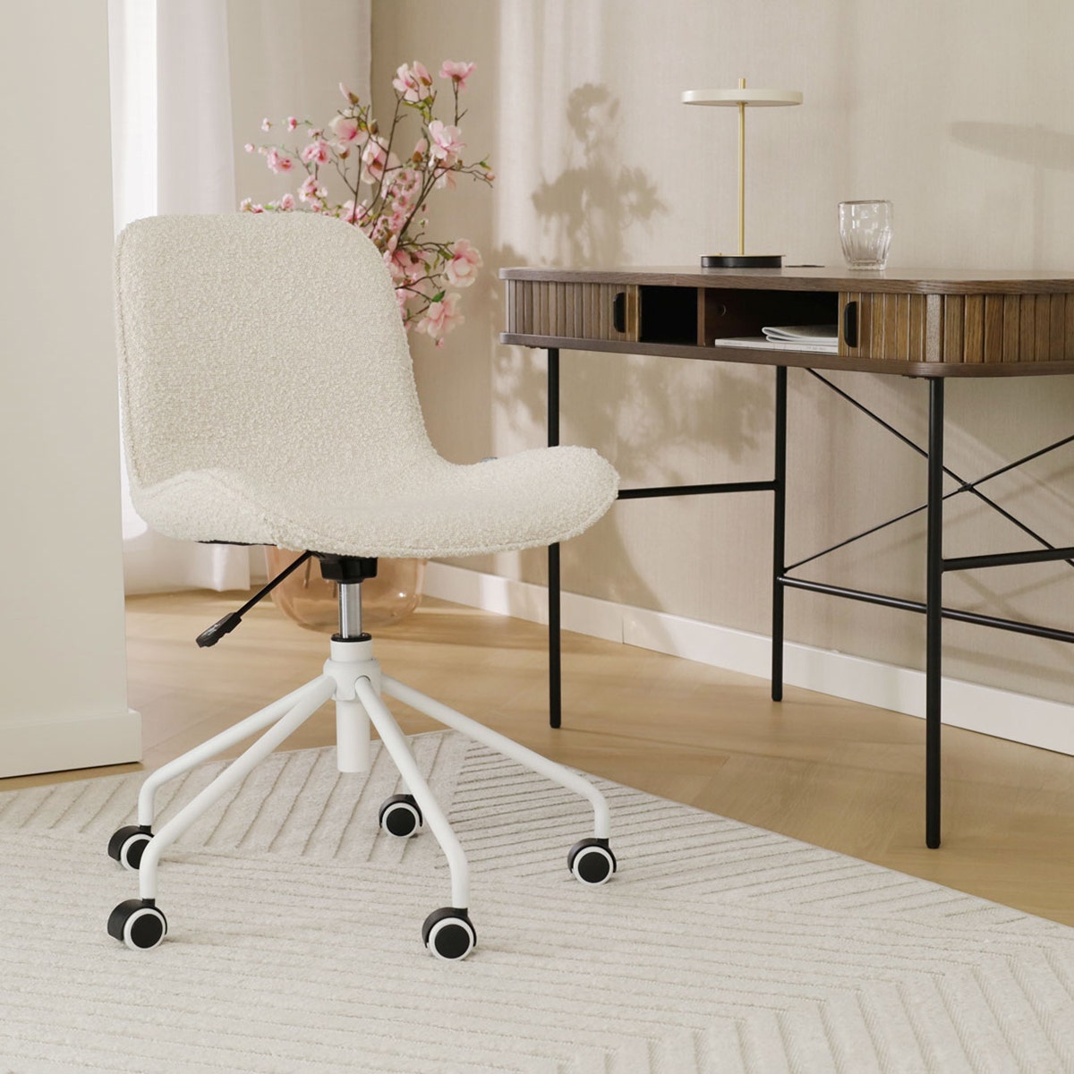 Nolon Nout-Fé Bureaustoel Bouclé Beige - Wit Onderstel - Stof