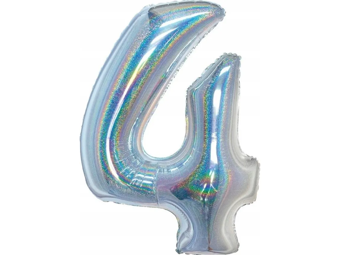 GoDan folieballon B_C Numeral4 holografisk sølv CH-BHS4 44765
