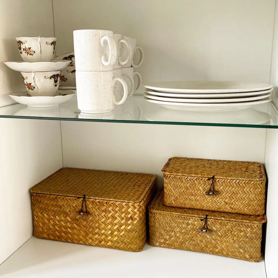 QUVIO Opbergmand - 29 x 19 x 12 cm - Rotan - Bruin