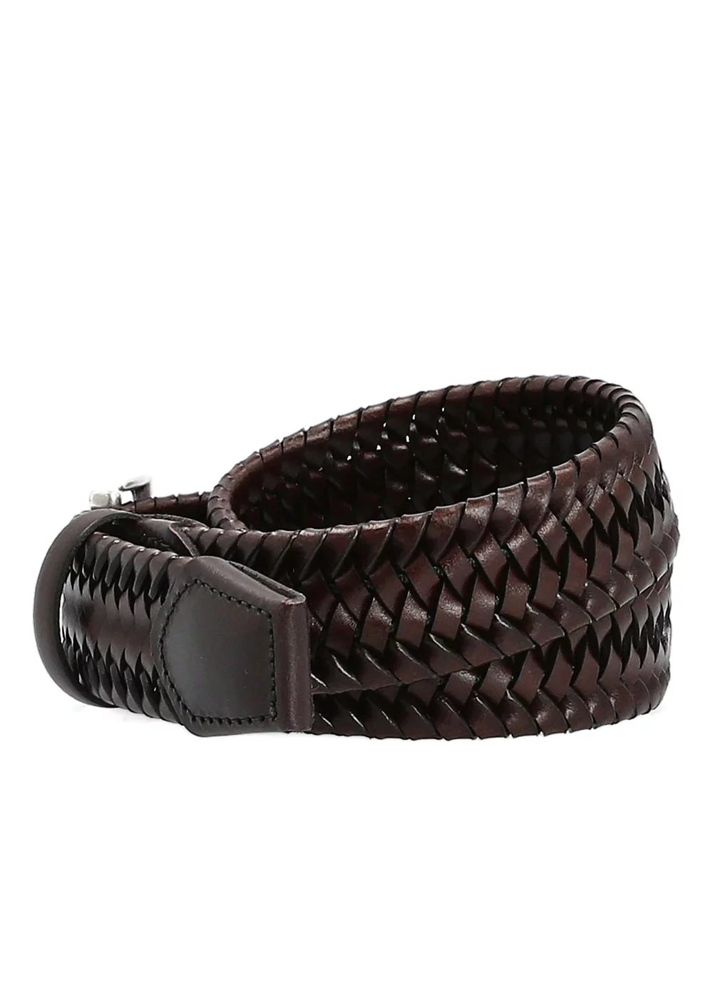 CEINTURE LEOPOLD CUIR TRESSE CHOCOLAT