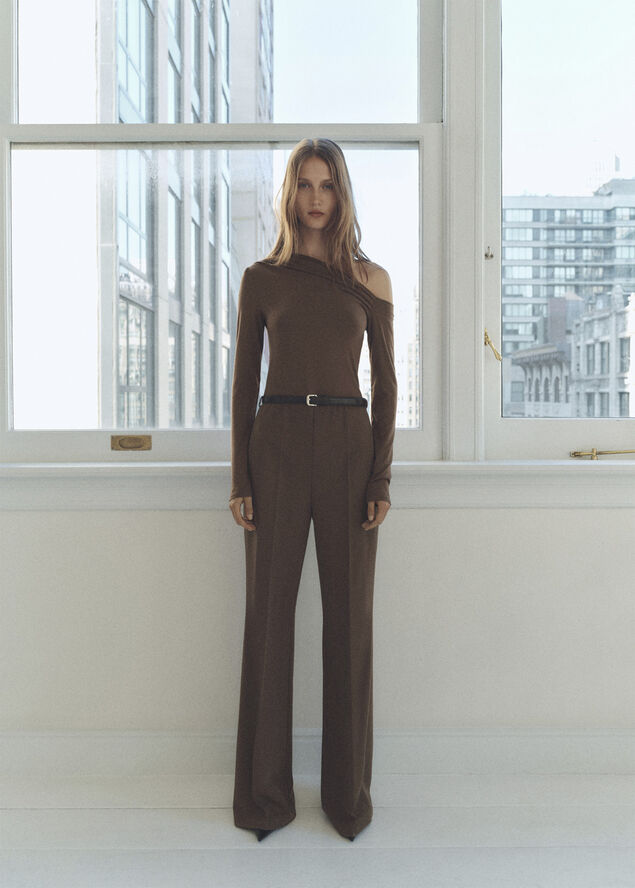 MANGO Asymmetric belt jumpsuit Brown