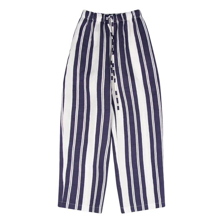 Tangerine Pantalon Rayé Lin | Bleu nuit