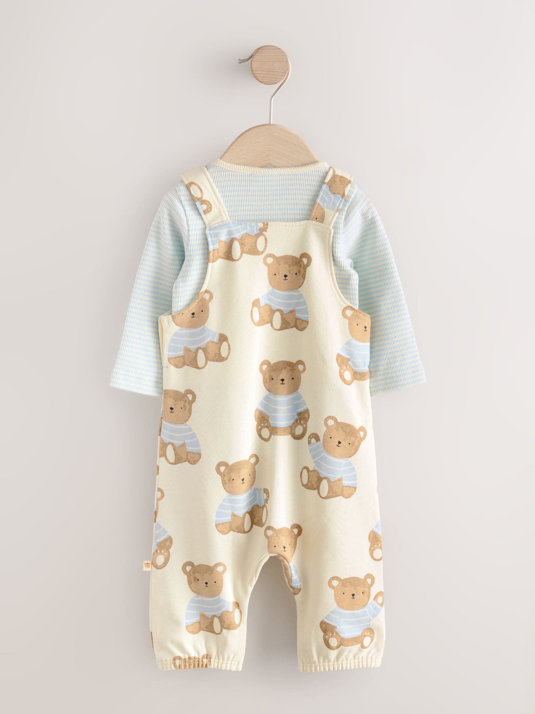 Blauw met beerprint - Jersey tuinbroek en rompertje babyset (0mnd-2jr)