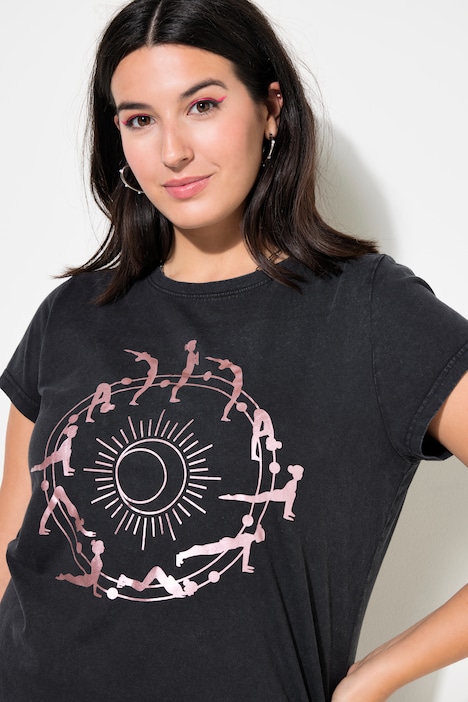 Sport-Shirt, Classic Fit, Yoga-Motiv, Vintage Look