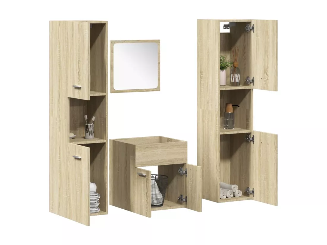 Ensemble de meubles de salle de bain 4 pcs chêne sonoma