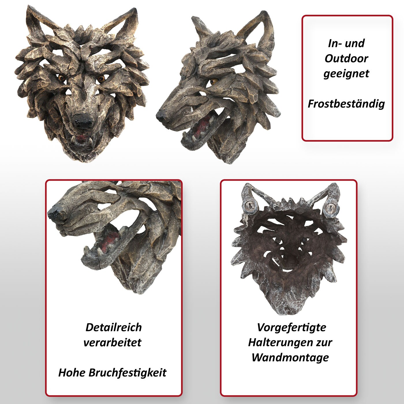 Deko Schädel MCW-H41, Wanddeko Kopf Trophäe, Polyresin Indoor Outdoor ~ Wolfskopf 32cm