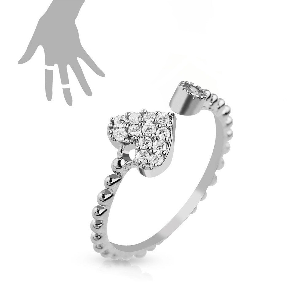 (Ø18mm) Verstellbarer Fingerring mit Herz - Silber