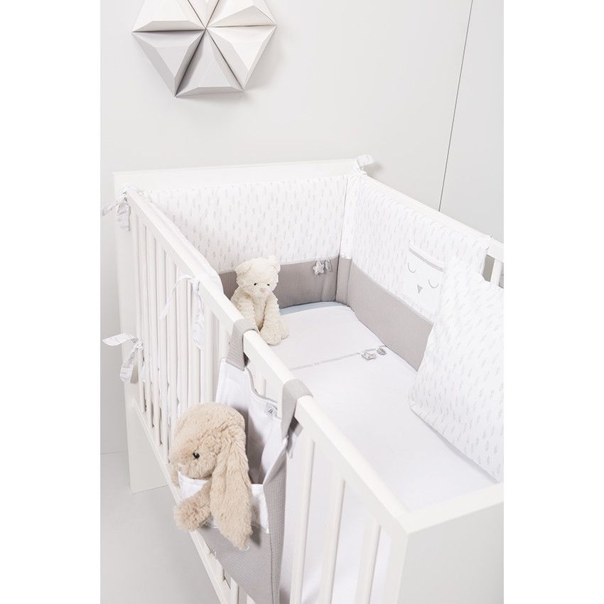 Poche de rangement motif plumes et détails brodés - Gris/Vert