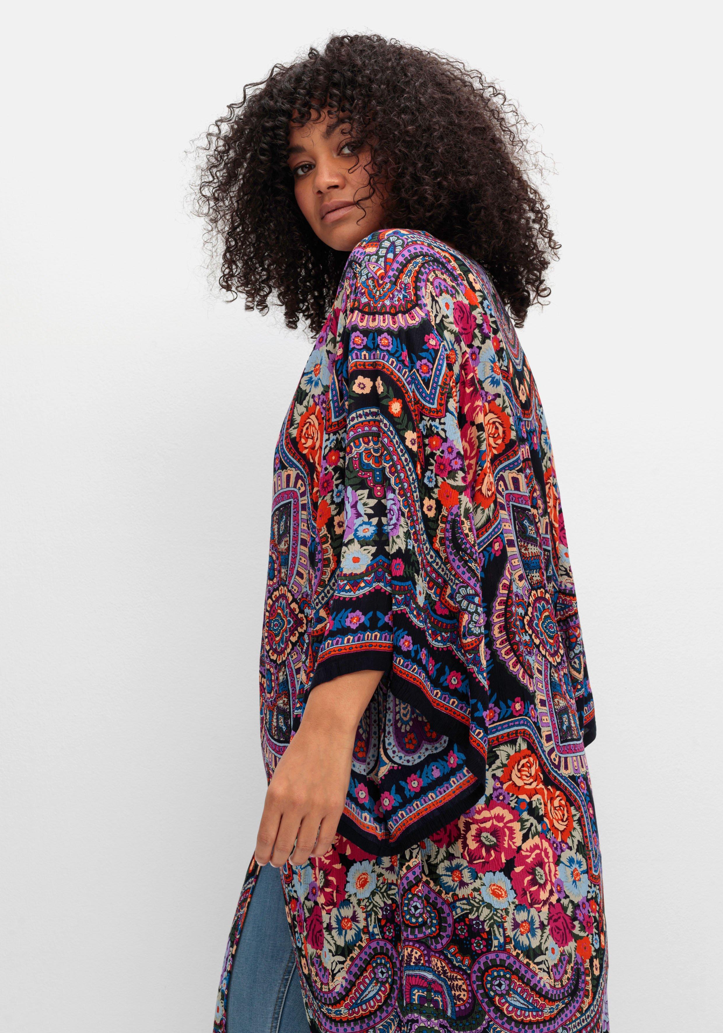 Lange Blusenjacke mit Ornament- und Bordürenprint