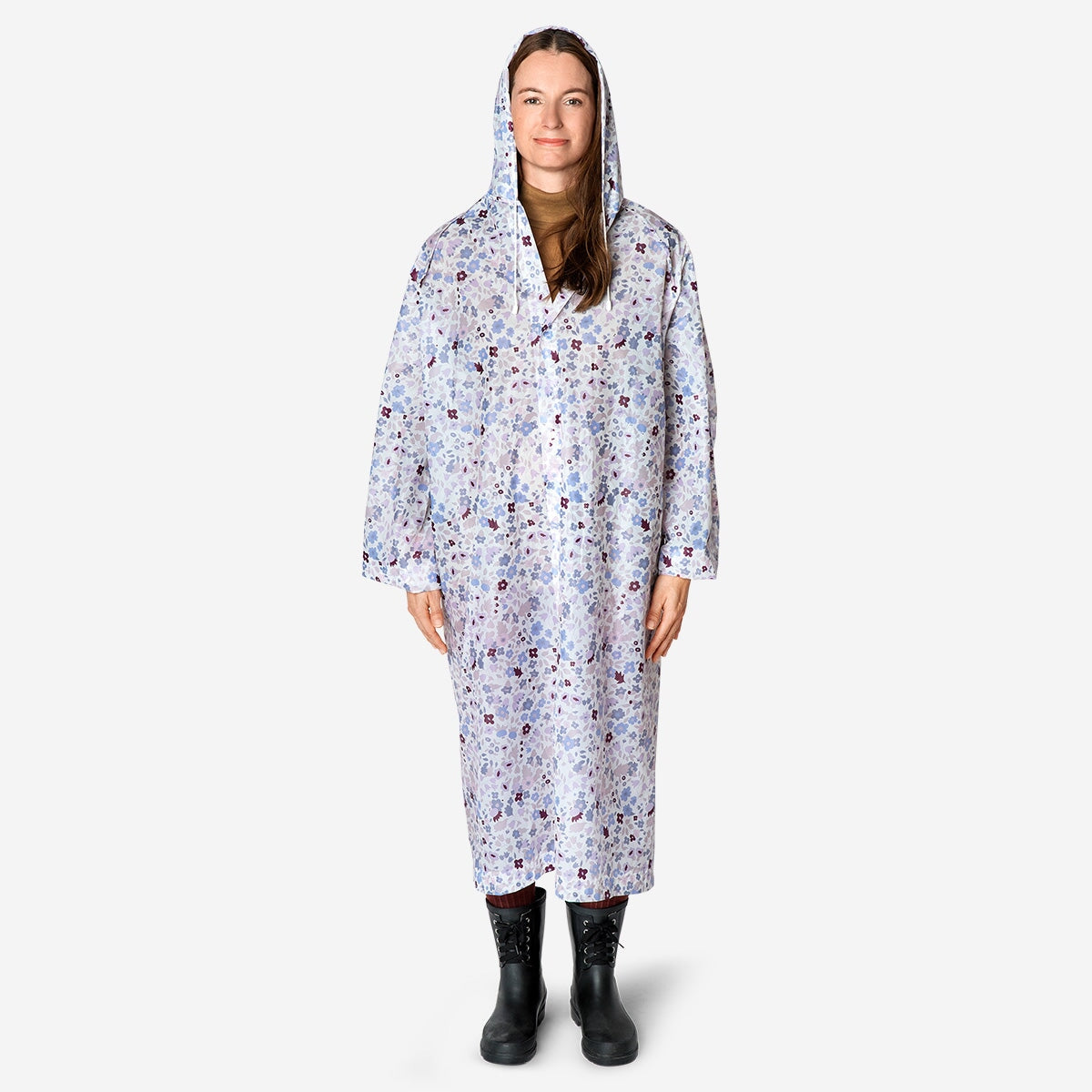 Blomstret regnfrakke med pose til voksne - Størrelse L/XL