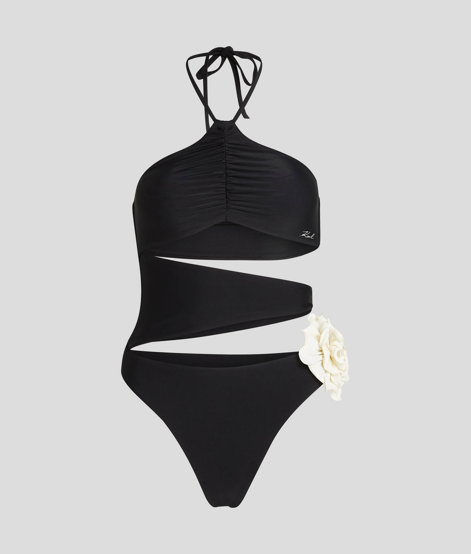 MAILLOT DE BAIN FLORAL À COL MONTANT - Noir