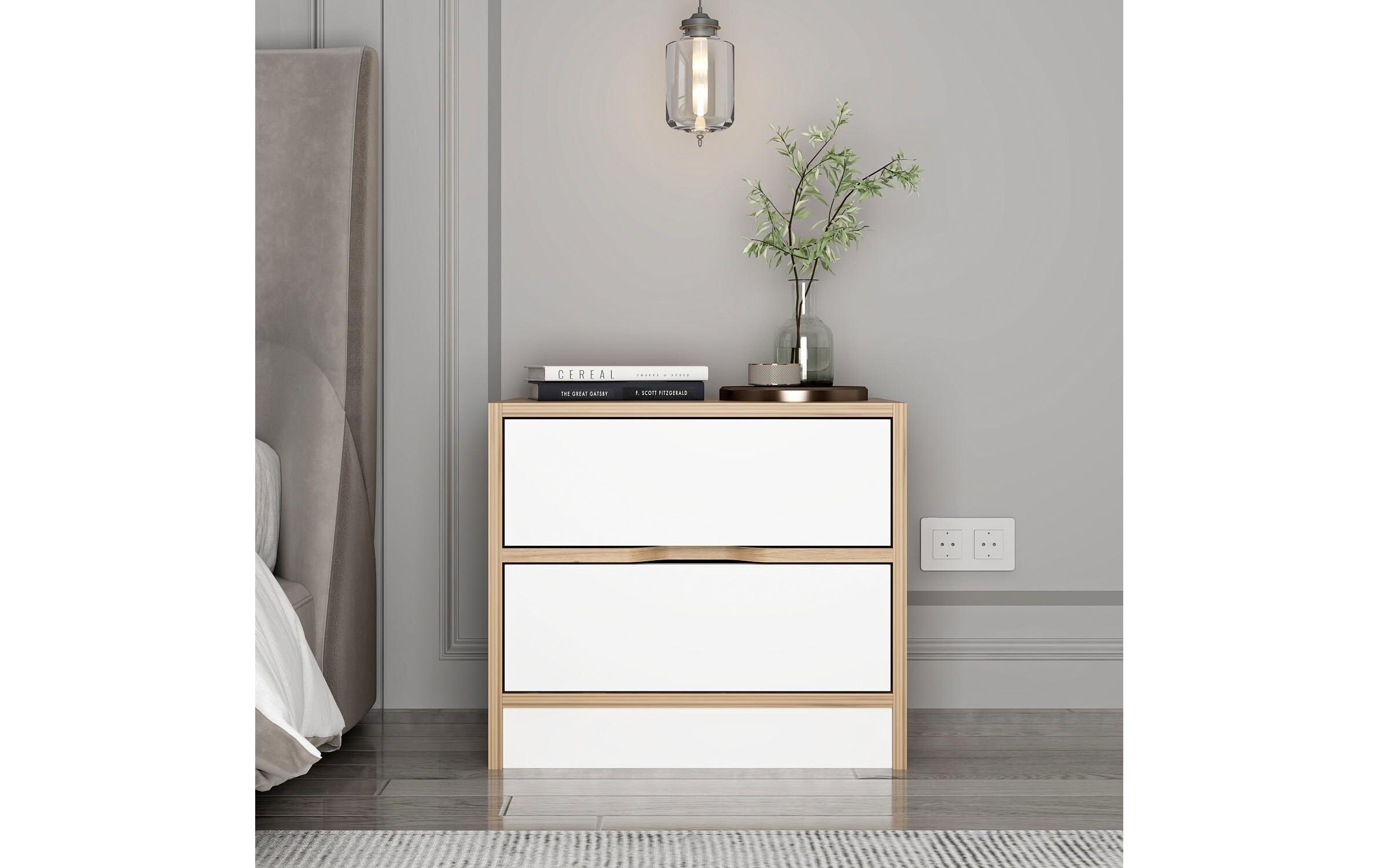 Nachttisch Elina 54 x 40 x 47 cm, Weiss/Braun<br>Nachtkommode