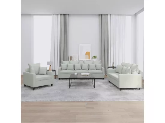 Ensemble de canapés 3 pièces avec coussins Gris clair Velours