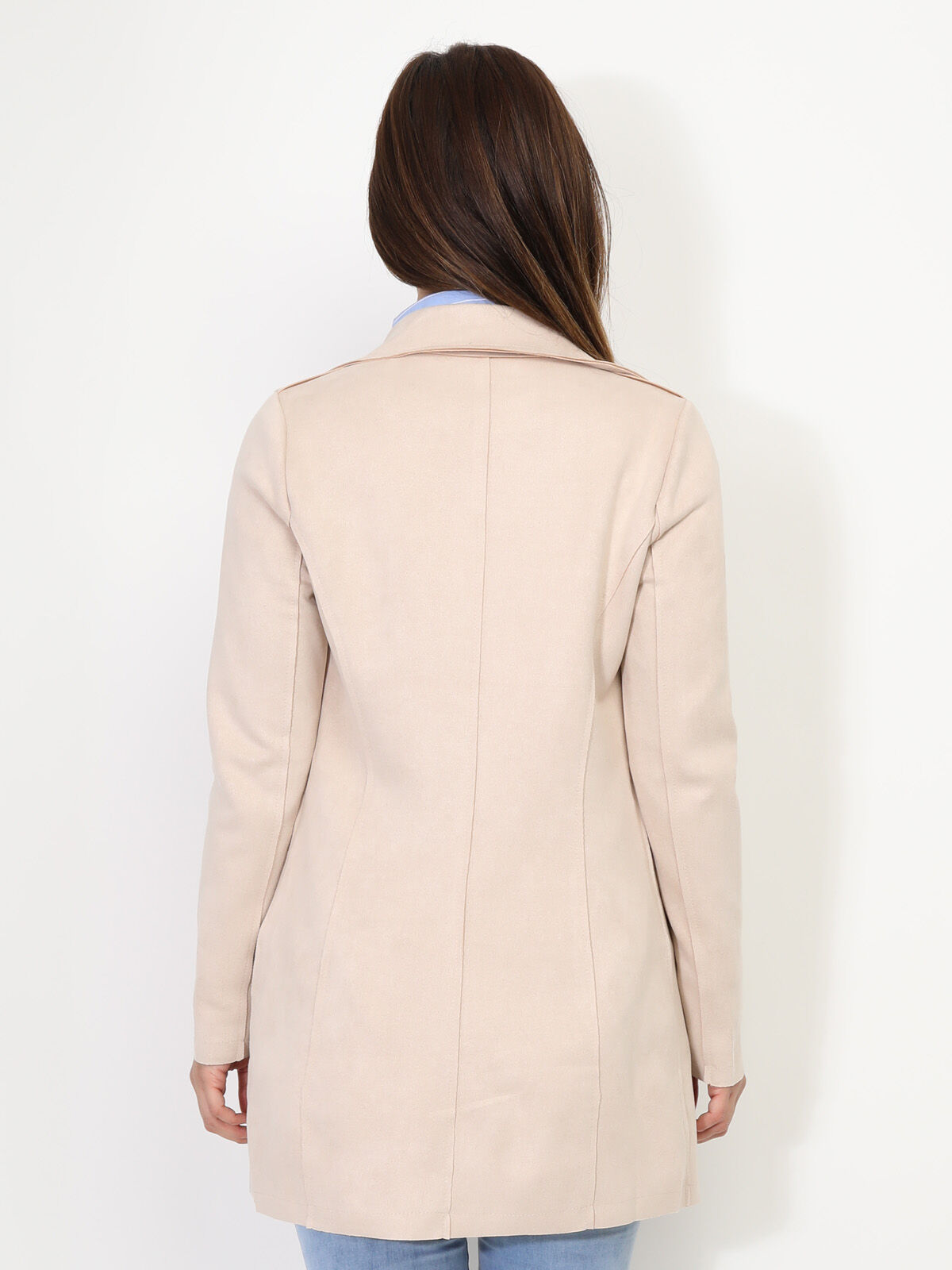 Veste longue en suédine à zips- Beige