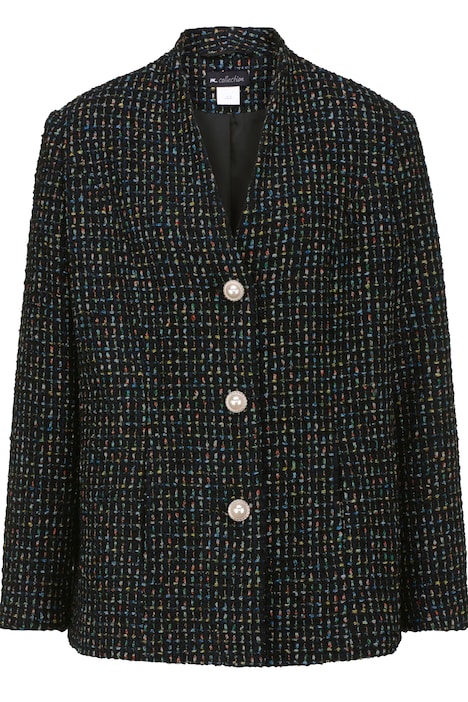 Bouclé-Blazer, figurumspielend, Multicolor-Muster, Schmuckknöpfe