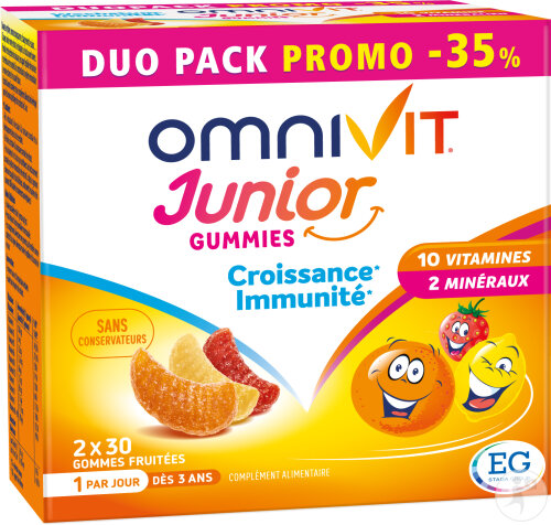 Omnivit Junior Gummies Multivitamine Croissance Et Immunité Dès 3 Ans 2x30 Pièces