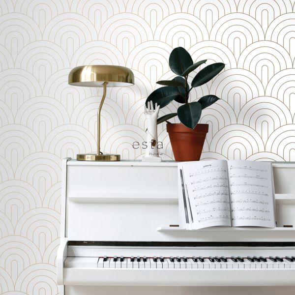 Estahome Art Deco Motief Behang IV - 0,53 x 10,05 m - Licht Perzikroze / Roségoud