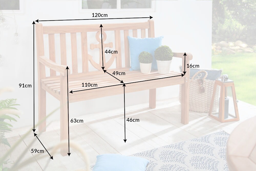 riess-ambiente Gartenbank EMPIRE TEAK - 120cm Teakholz mit Ankerdesign massiv