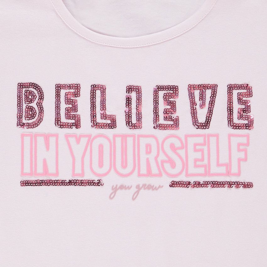 T-shirt manches longues 2 en 1 avec sequins pour fille - Gris chiné