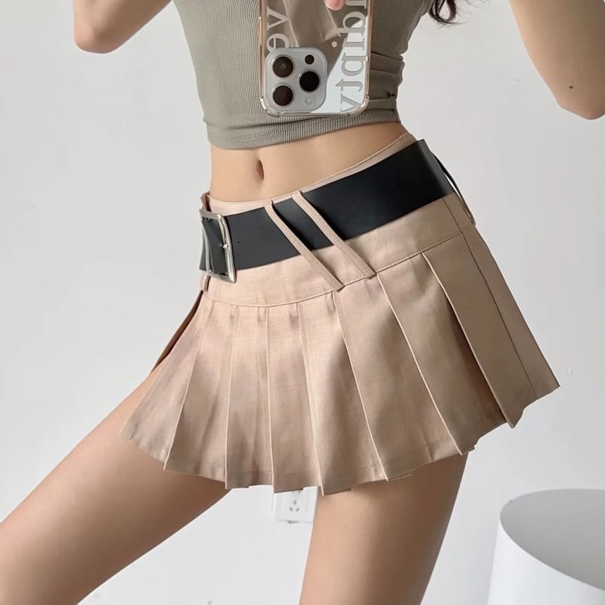 Opuscule - Mid Waist Effen Geplooide Mini A-lijn Rok