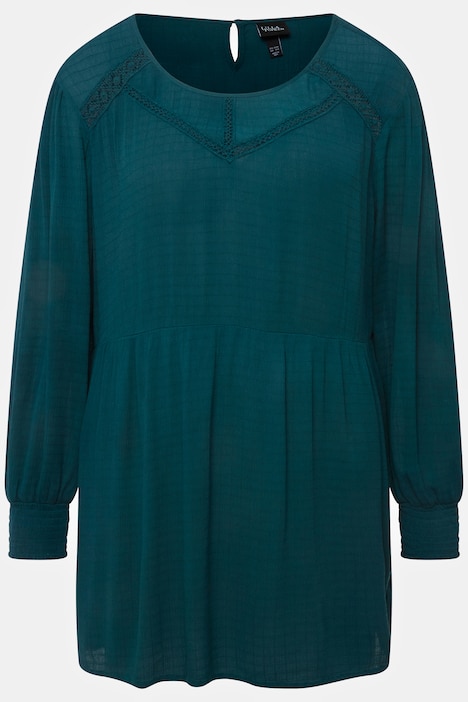 Bluse, Spitzenbänder, A-Linie, Rundhals, Langarm