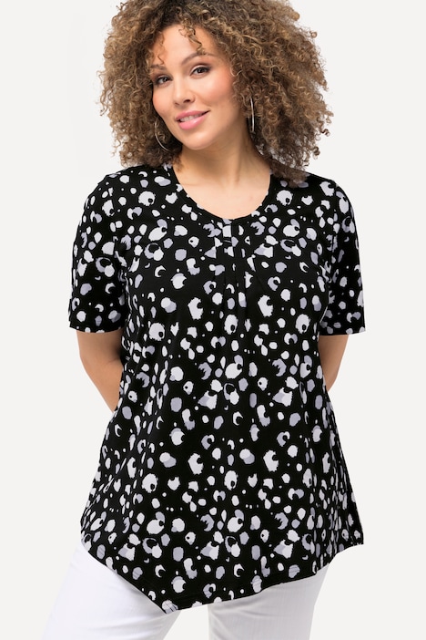 T-Shirt, Tupfen, Rundhals, Biesen, Zipfelsaum, Halbarm