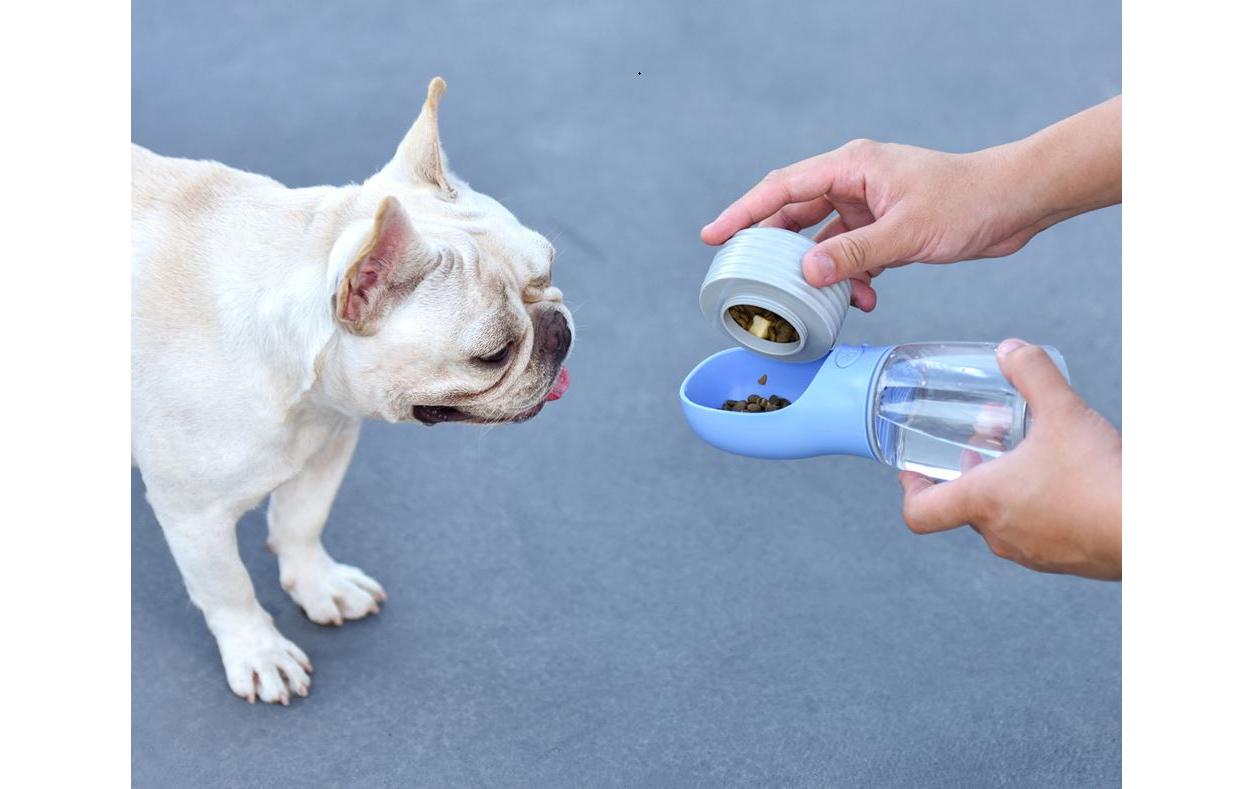 Trink- und Futterflasche, 380 ml & 180 gFür unterwegs, Trinkflasche und Futterspender für Hunde