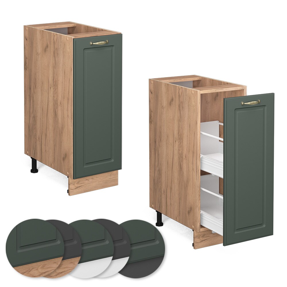 Vicco Apothekerunterschrank Küchenschrank Küchenmöbel Fame-Line Eiche Grün-Gold Landhaus 30 cm Küche Einbauküche Einschübe Aufbewahrung Küchenzeile