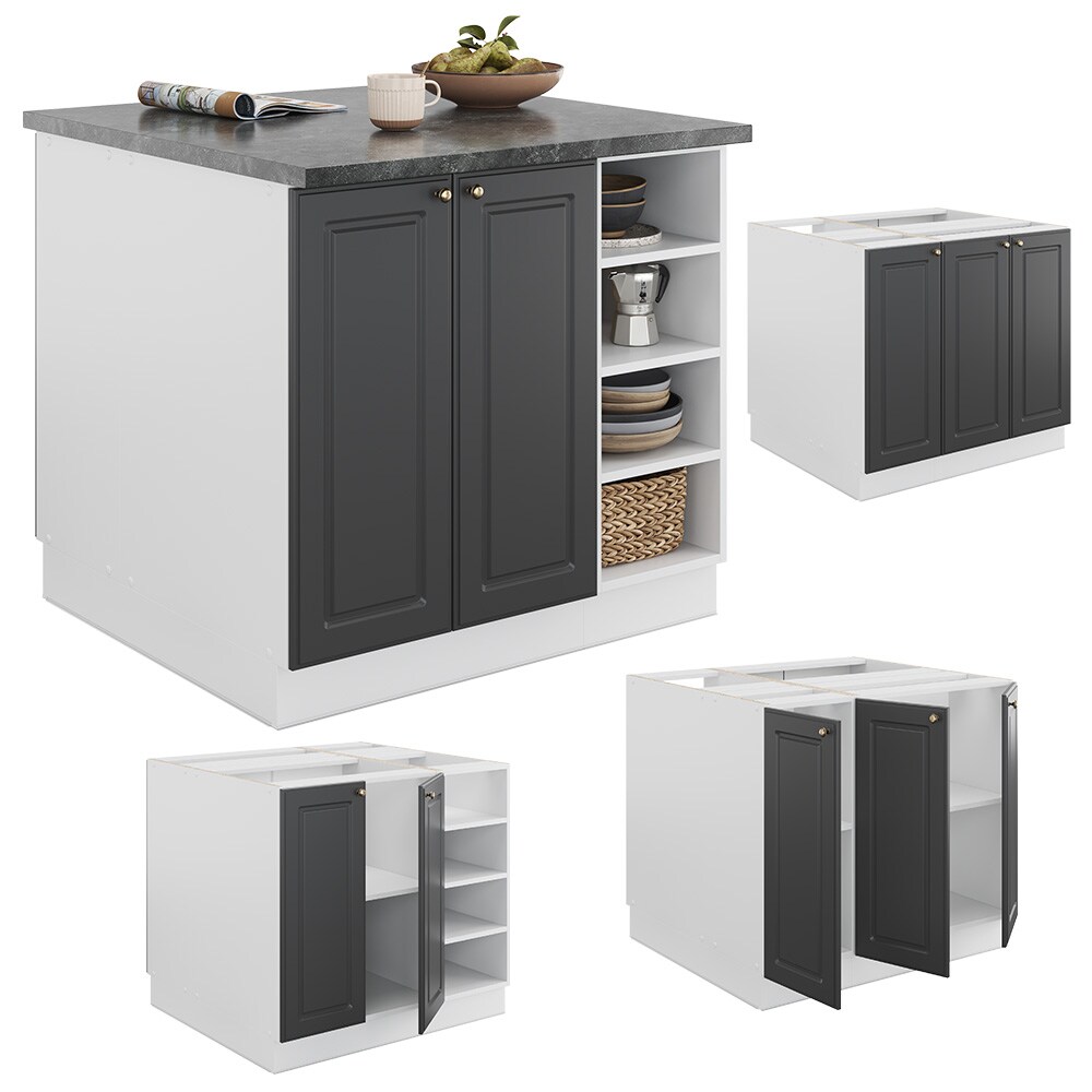 Vicco Kücheninsel Küchenblock Einbauküche Fame-Line Landhaus Weiß 90 cm Küchen Schränke Regalunterschrank Küchenunterschrank Regalinselunterschrank Softclose-Scharnier Küchenmöbel