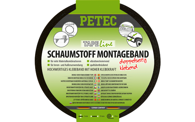 Petec Schaumstoff-Montageband doppelseitiges Klebeband 10 m x 19 mm x 1 mm
