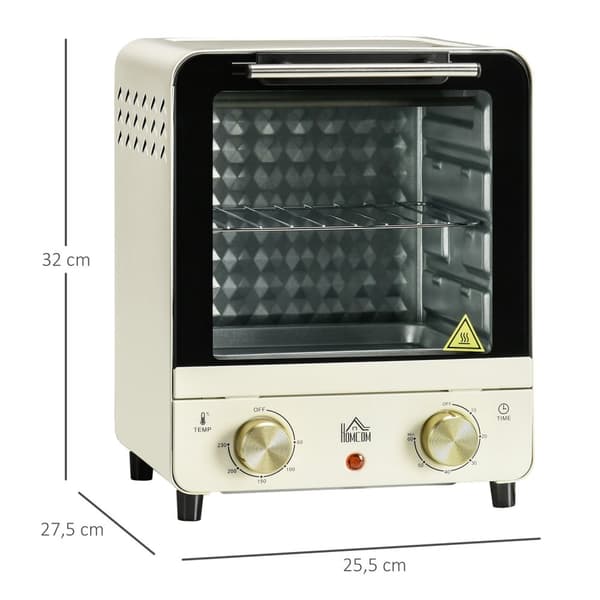 Miniovn 15L, 1 times timer, 60-230°C, pizzaovn med sirkulasjonsluft, 1000 W, miniovn med stekebrettsett, smulebrett, kremhvit