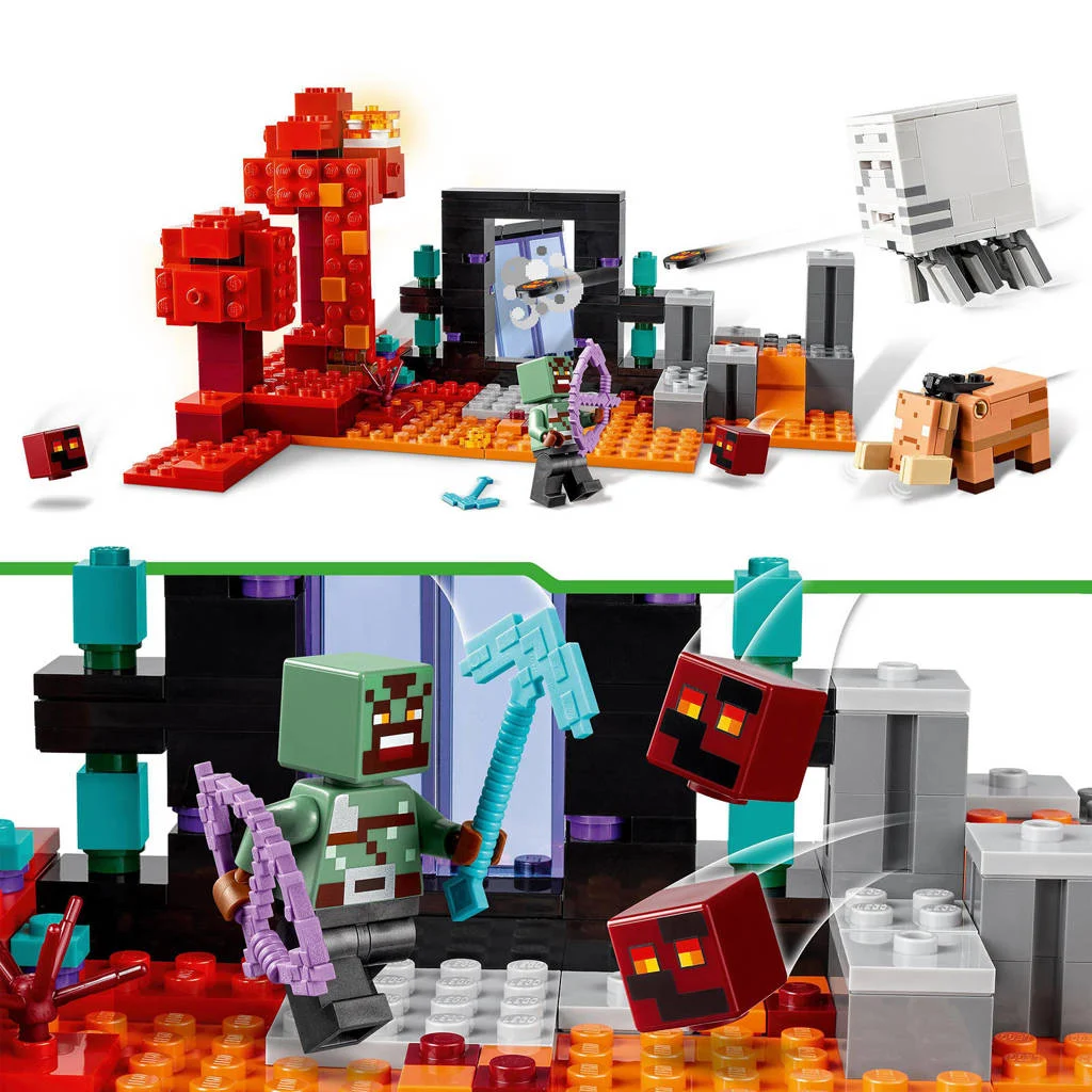 Lego Minecraft Ambush bij het Nether-portaalHinderlaag bij het Nether-portaal Actie Speelgoed voor Kinderen 21255