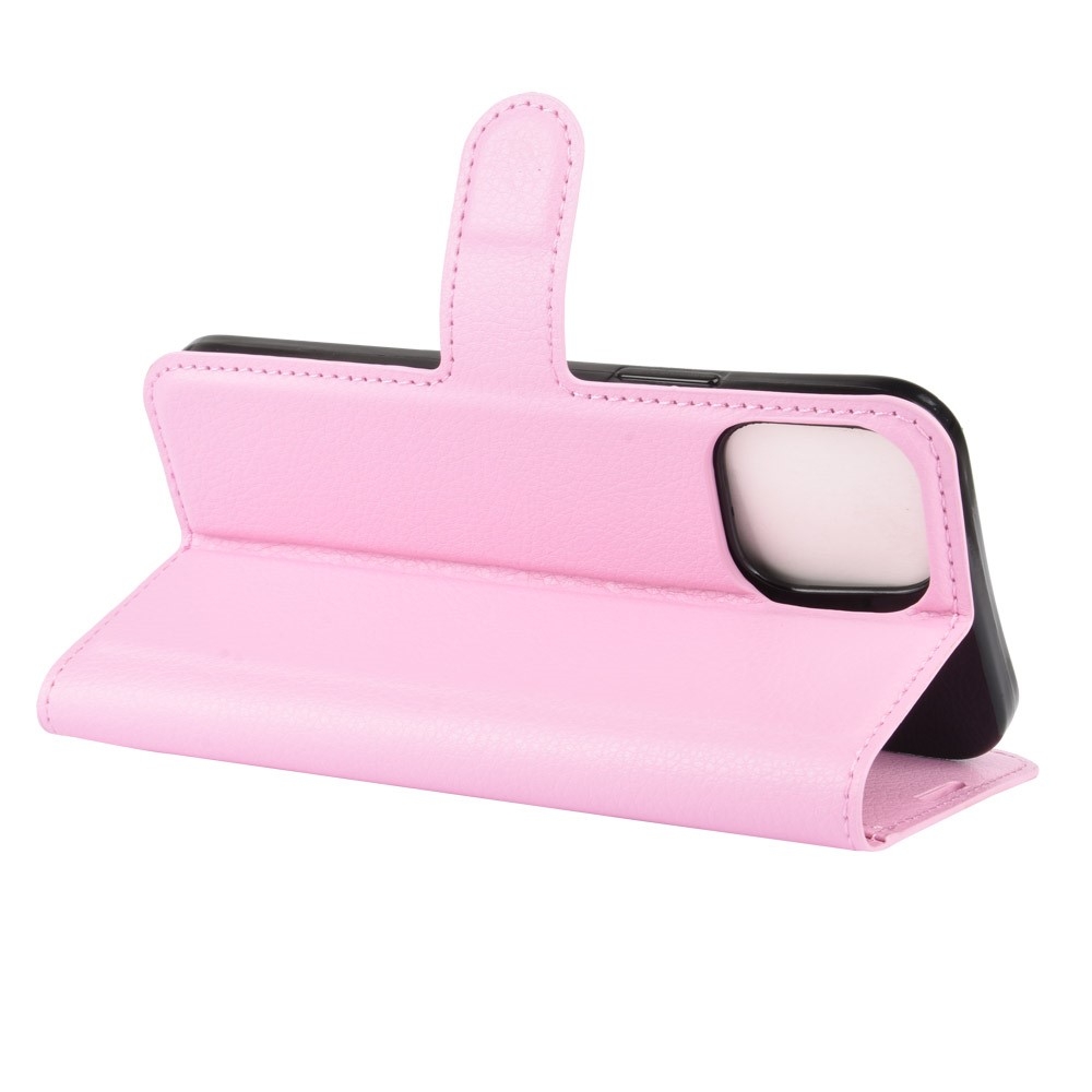 iPhone 12 / iPhone 12 Pro Leder Tasche Flip Cover Litchi Look - Rosa