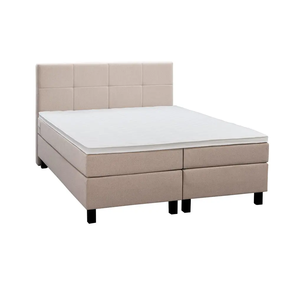 Boxspring Liv geblokt - beige - 160x200 cm - vierkante poot